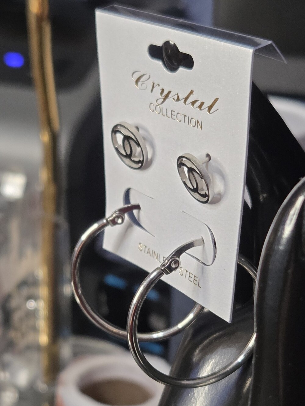 Stainless Steel Hoop & Stud Earrings- 2 Pairs- New - Picture 2 of 2